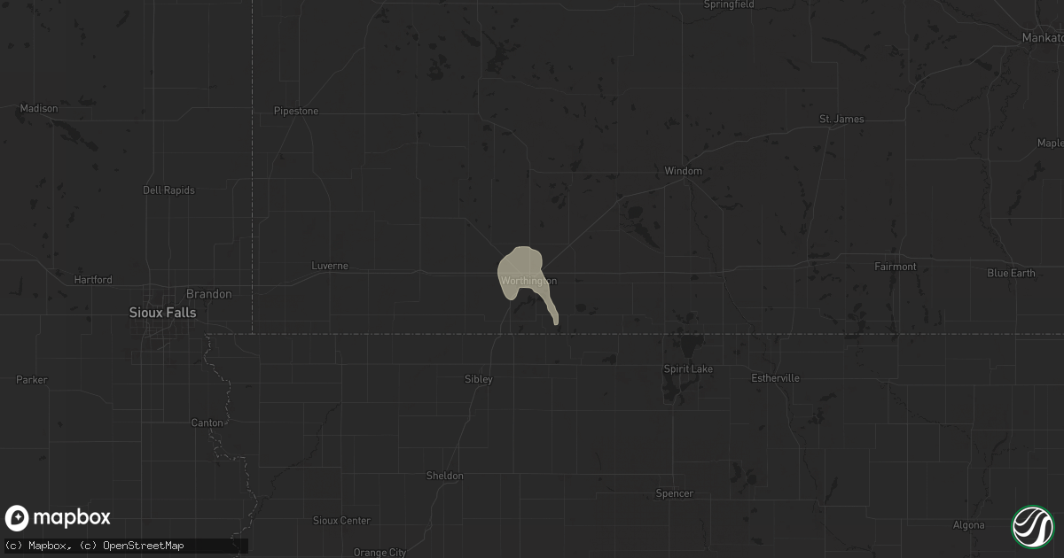 Hail map in Worthington, MN on June 14, 2025