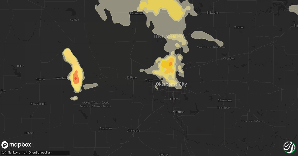 Hail map in Yukon, OK on June 14, 2025