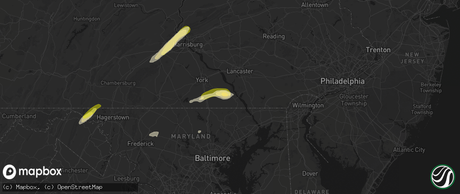 Hail map in Airville, PA on June 14, 2026