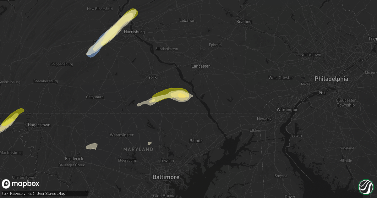 Hail map in Airville, PA on June 14, 2026