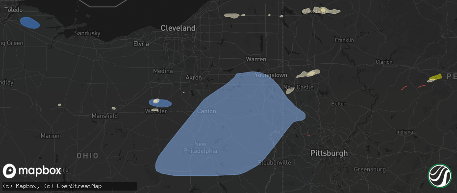 Hail map in Alliance, OH on June 14, 2026