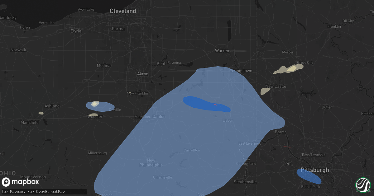 Hail map in Alliance, OH on June 14, 2026