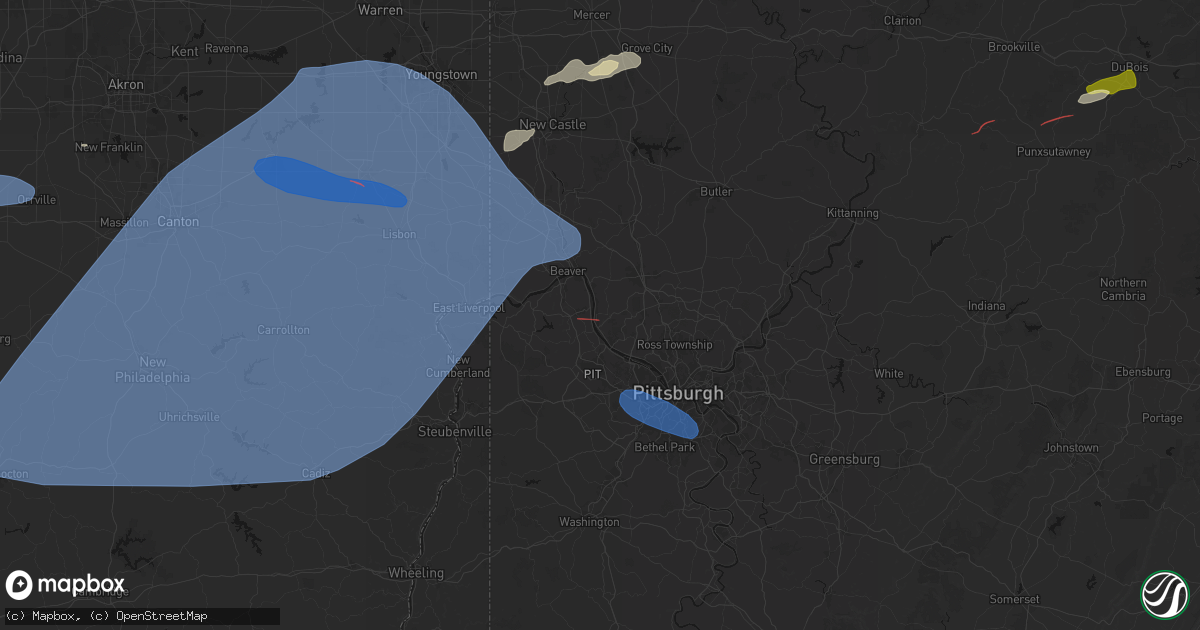Hail map in Ambridge, PA on June 14, 2026