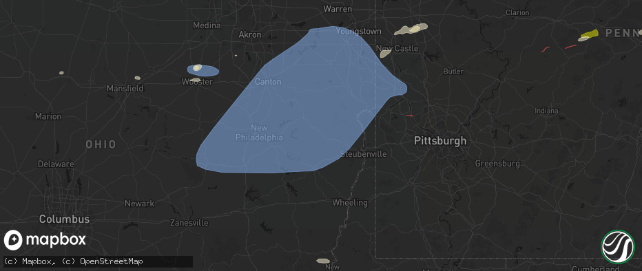 Hail map in Amsterdam, OH on June 14, 2026