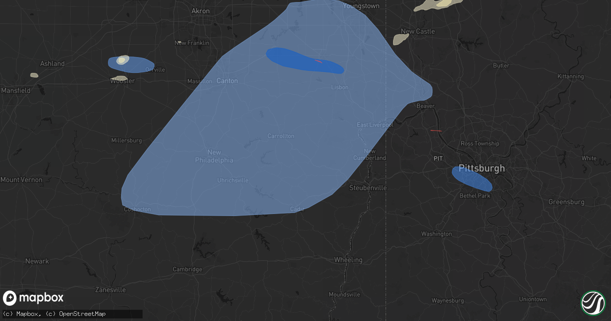 Hail map in Amsterdam, OH on June 14, 2026