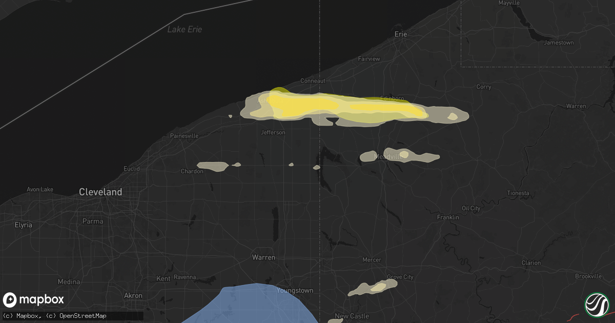 Hail map in Andover, OH on June 14, 2026