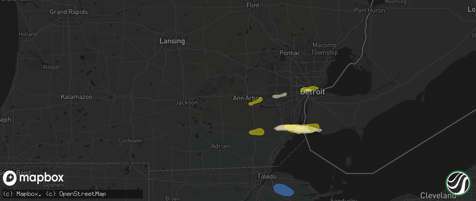 Hail map in Ann Arbor, MI on June 14, 2026