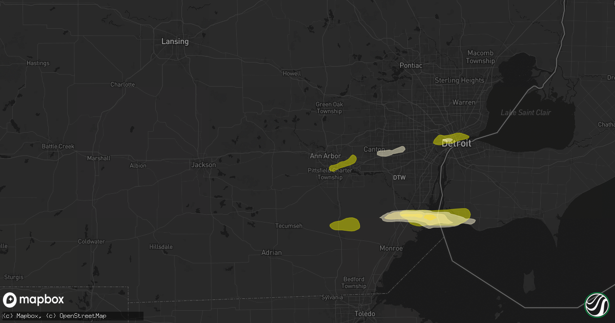 Hail map in Ann Arbor, MI on June 14, 2026
