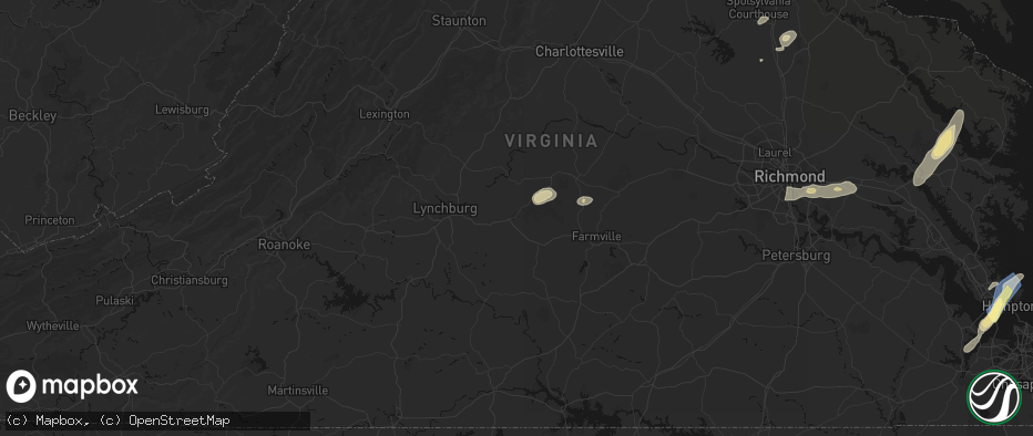 Hail map in Appomattox, VA on June 14, 2026