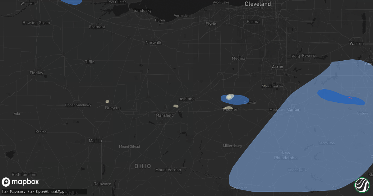 Hail map in Ashland, OH on June 14, 2026