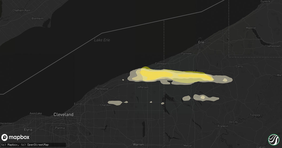 Hail map in Ashtabula, OH on June 14, 2026