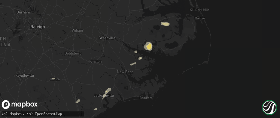 Hail map in Aurora, NC on June 14, 2026