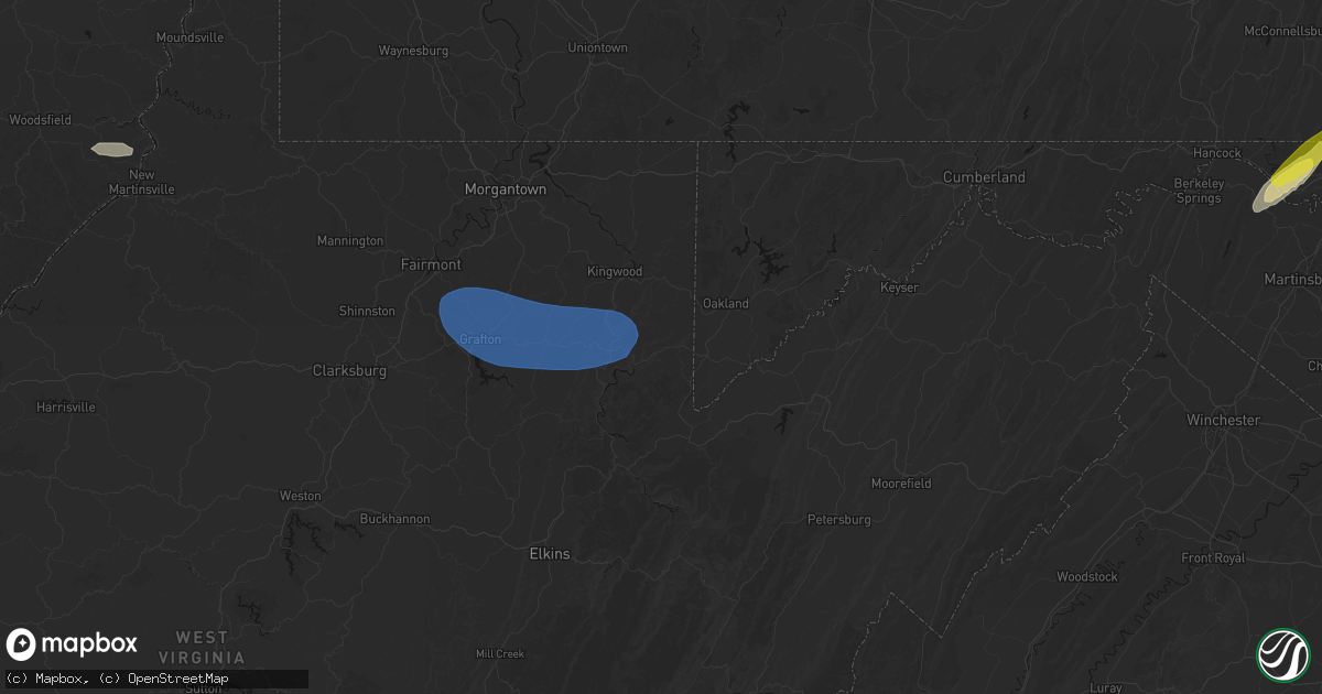 Hail map in Aurora, WV on June 14, 2026
