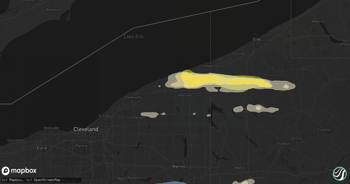Hail map in Austinburg, OH on June 14, 2026