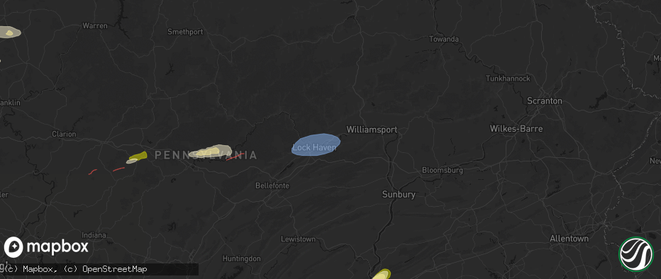 Hail map in Avis, PA on June 14, 2026