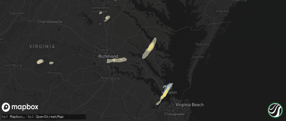 Hail map in Barhamsville, VA on June 14, 2026
