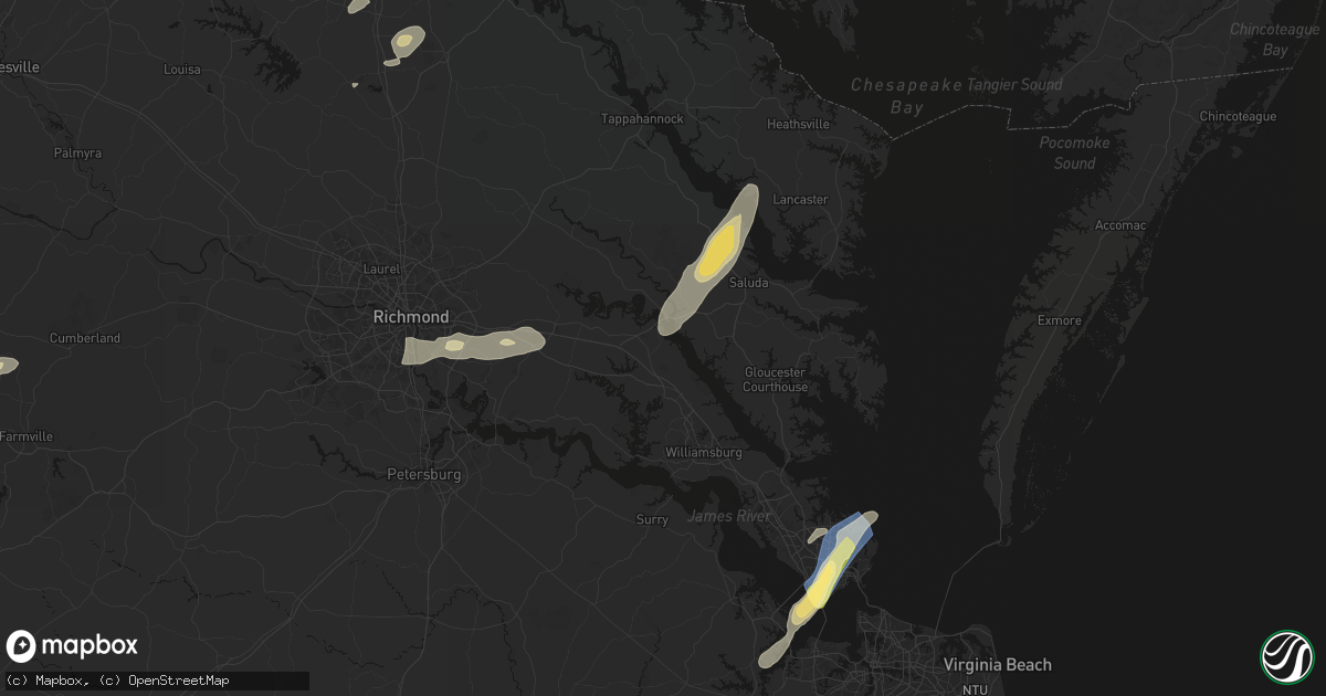 Hail map in Barhamsville, VA on June 14, 2026