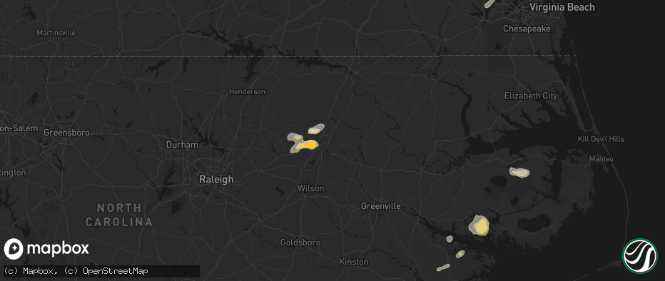 Hail map in Battleboro, NC on June 14, 2026