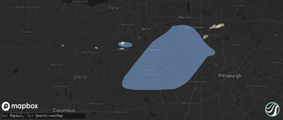 Hail map in Beach City, OH on June 14, 2026