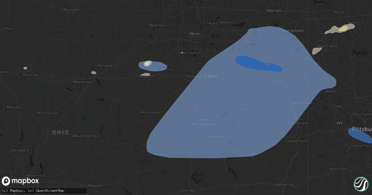 Hail map in Beach City, OH on June 14, 2026