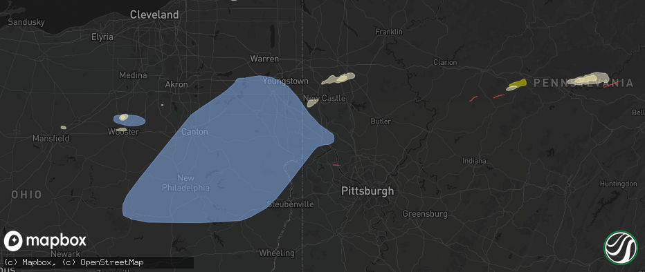 Hail map in Beaver Falls, PA on June 14, 2026