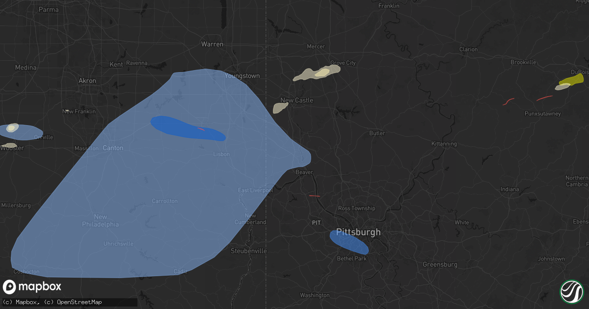 Hail map in Beaver Falls, PA on June 14, 2026