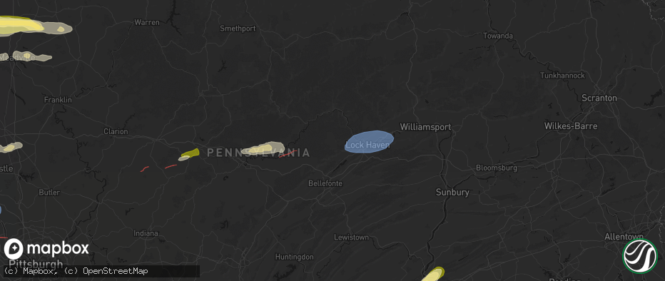 Hail map in Beech Creek, PA on June 14, 2026