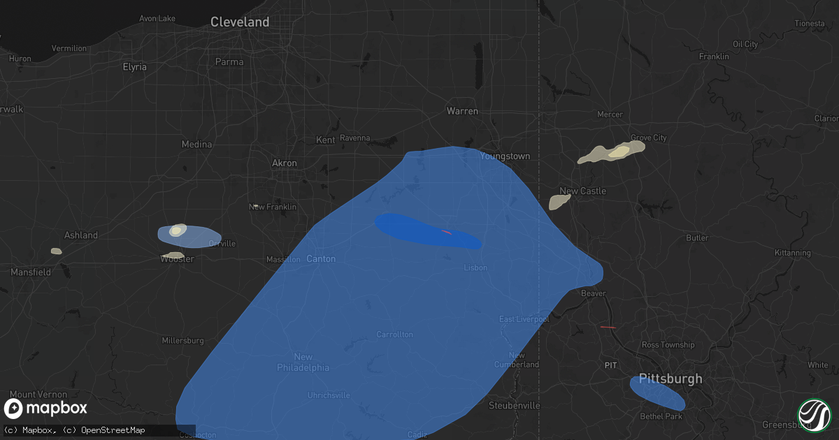 Hail map in Beloit, OH on June 14, 2026