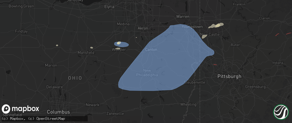 Hail map in Bolivar, OH on June 14, 2026