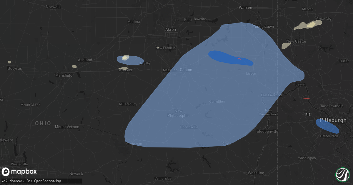 Hail map in Bolivar, OH on June 14, 2026