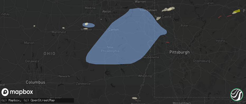 Hail map in Bowerston, OH on June 14, 2026