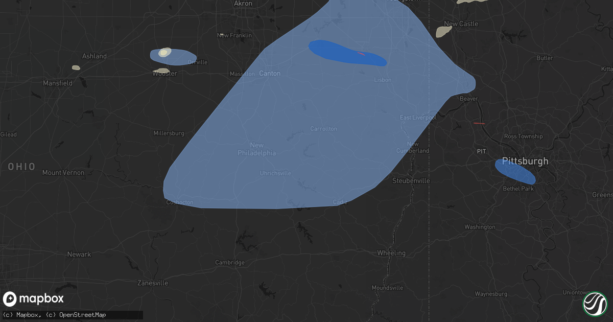 Hail map in Bowerston, OH on June 14, 2026