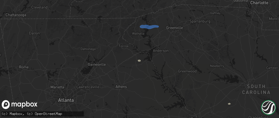 Hail map in Bowersville, GA on June 14, 2026