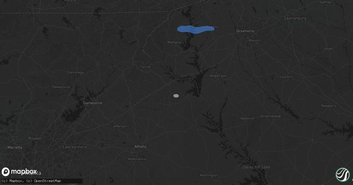 Hail map in Bowersville, GA on June 14, 2026