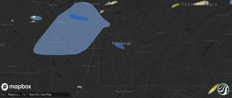Hail map in Bridgeville, PA on June 14, 2026