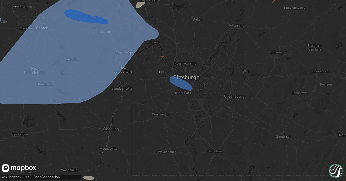 Hail map in Bridgeville, PA on June 14, 2026
