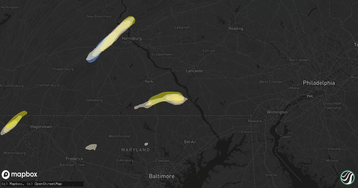 Hail map in Brogue, PA on June 14, 2026