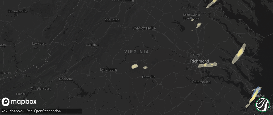 Hail map in Buckingham, VA on June 14, 2026