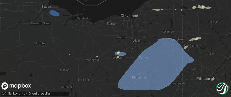 Hail map in Burbank, OH on June 14, 2026