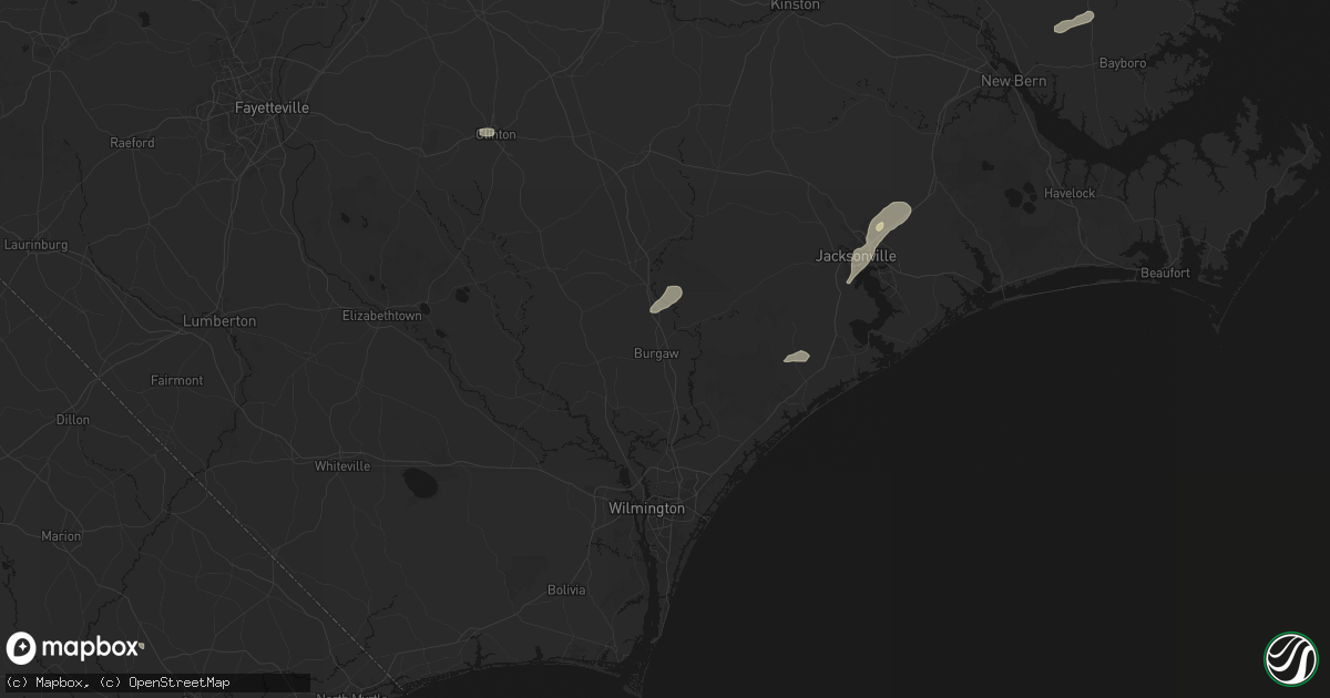 Hail map in Burgaw, NC on June 14, 2026