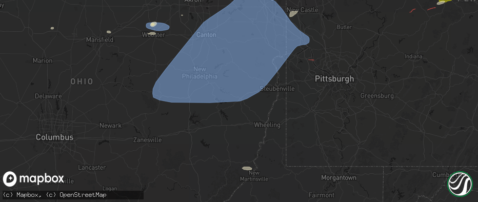 Hail map in Cadiz, OH on June 14, 2026