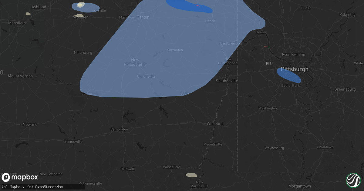 Hail map in Cadiz, OH on June 14, 2026