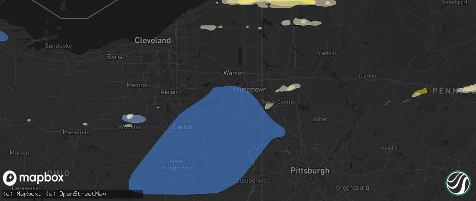 Hail map in Canfield, OH on June 14, 2026