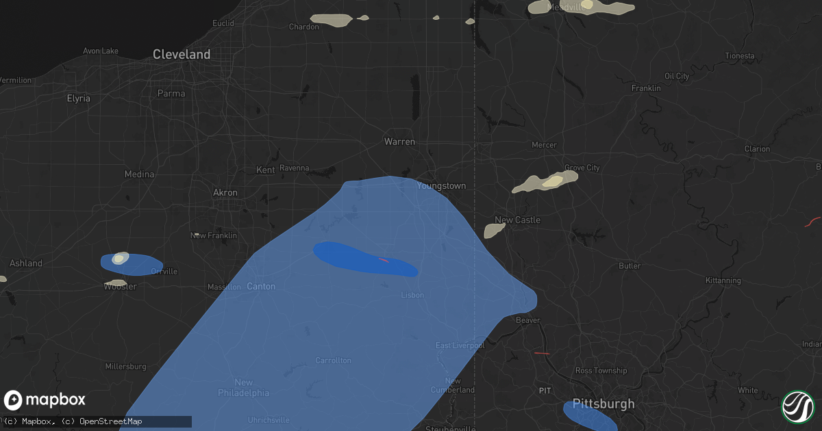 Hail map in Canfield, OH on June 14, 2026