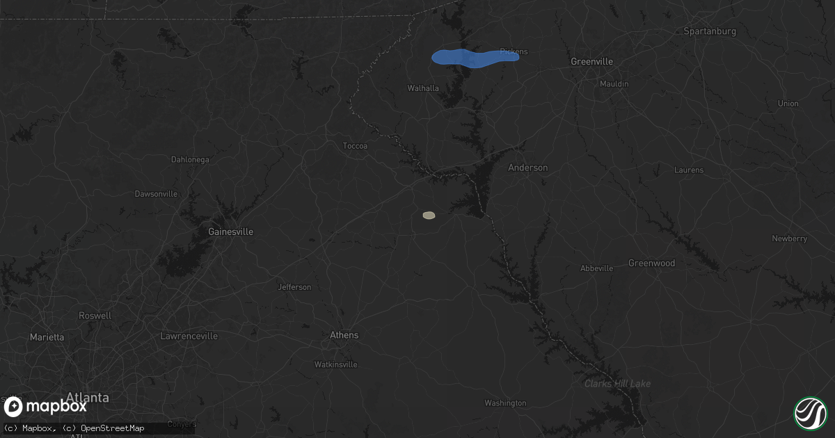 Hail map in Canon, GA on June 14, 2026
