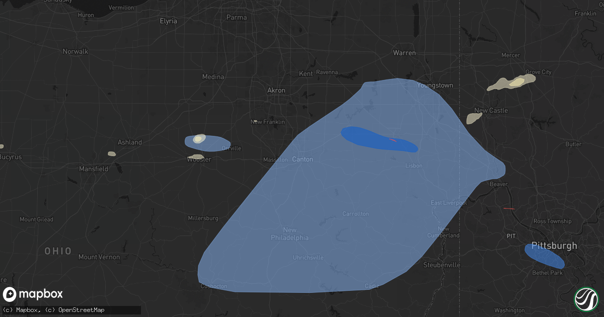 Hail map in Canton, OH on June 14, 2026