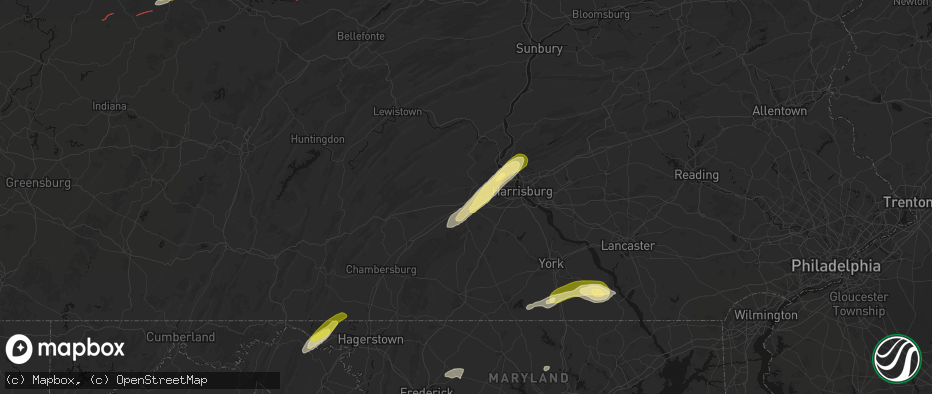 Hail map in Carlisle, PA on June 14, 2026