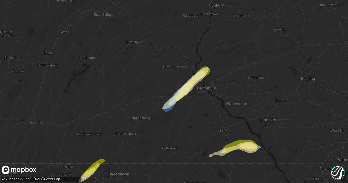 Hail map in Carlisle, PA on June 14, 2026