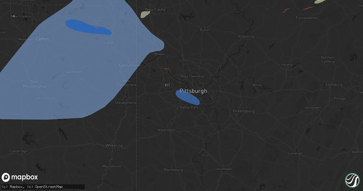 Hail map in Carnegie, PA on June 14, 2026