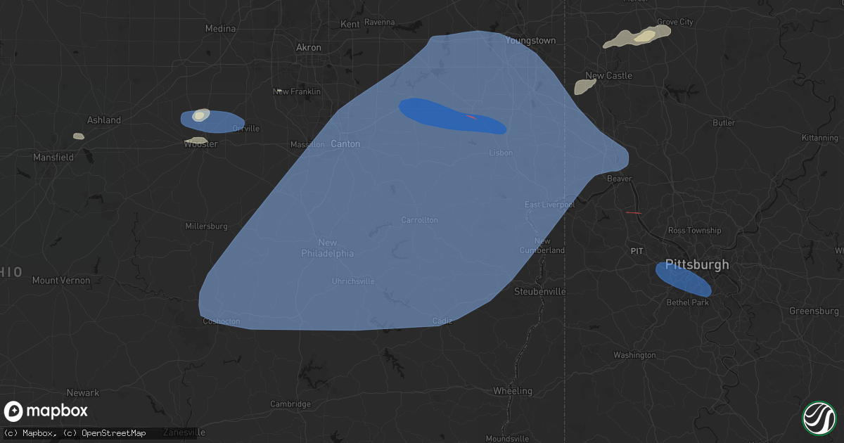 Hail map in Carrollton, OH on June 14, 2026
